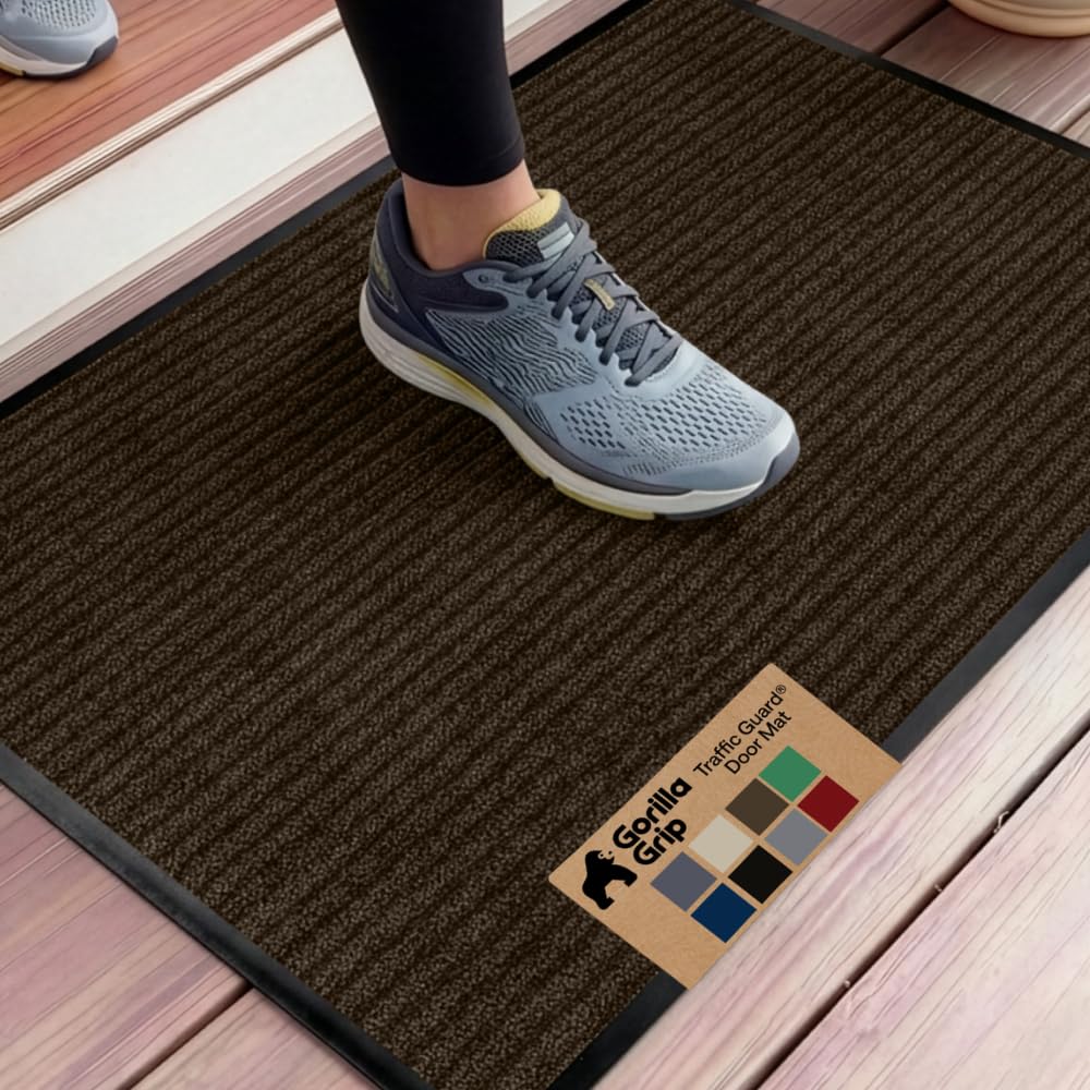 GORILLA GRIP Traffic Guard Indoor Outdoor Heavy Duty Door Mat, 35x23 Brown