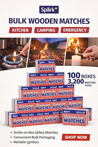 Miniatura 2 de Spark Paquete de 100 fósforos de seguridad de madera – 32 unidades de huelga en caja para cocina, camping, emergencia, iniciador de incendios –