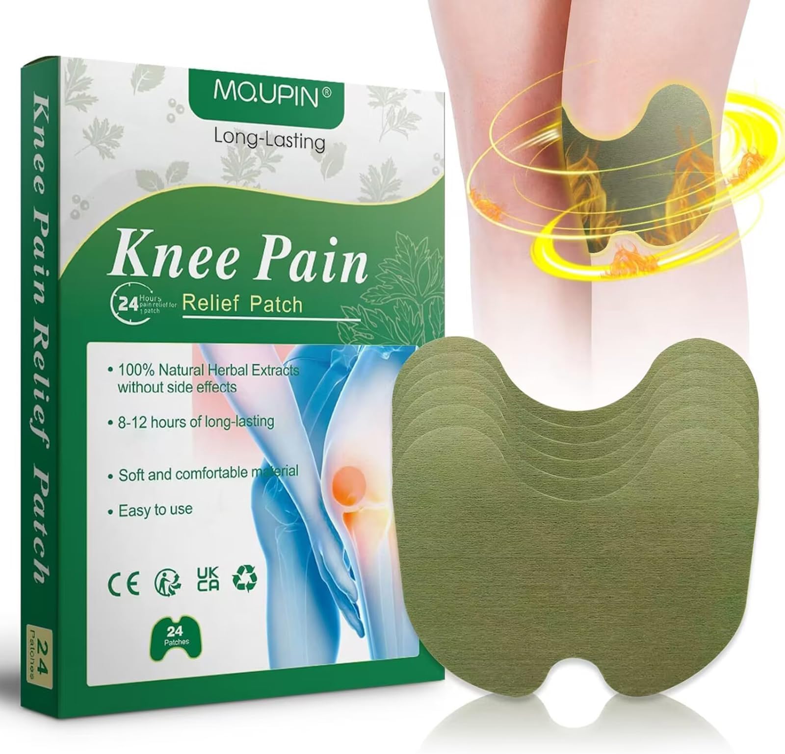 Knee Pain Relief Patches,Pain Wormwood Relief Patch Plaster Warming Moxibustion,Up to 24h No Side Effect,Natural Herbal Patch for Arthritis Neck Shoulder Muscle Muscle Joint Pain Relief 24 PCs