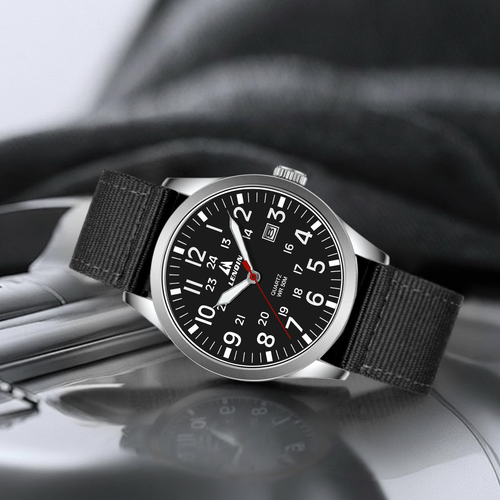 LN LENQIN Reloj Hombre Militar Relojes Analógicos Cuarzo para Hombres | Reloj de Campo Luminoso Impermeables Deportivo Táctico Relojes de Pulsera con Fecha y Correa de Nailon o Expansión