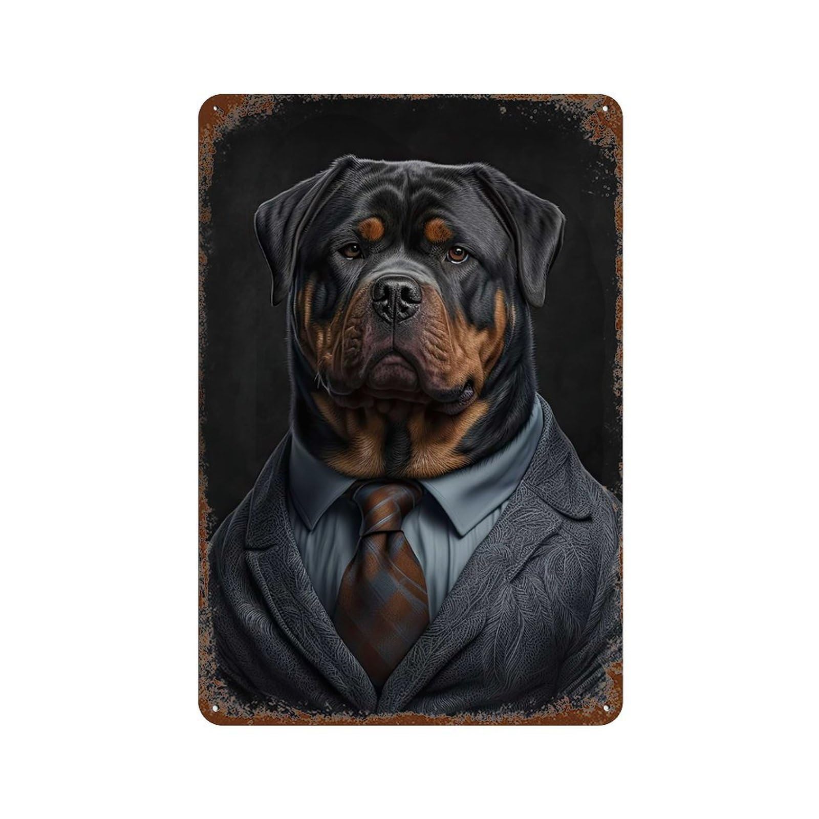Rottweiler in A Mens Suit 11.8"x7.9" Vintage Metal Tin Sign, Retro Wall Decor for Basement, Hobby Room And Garage Decor