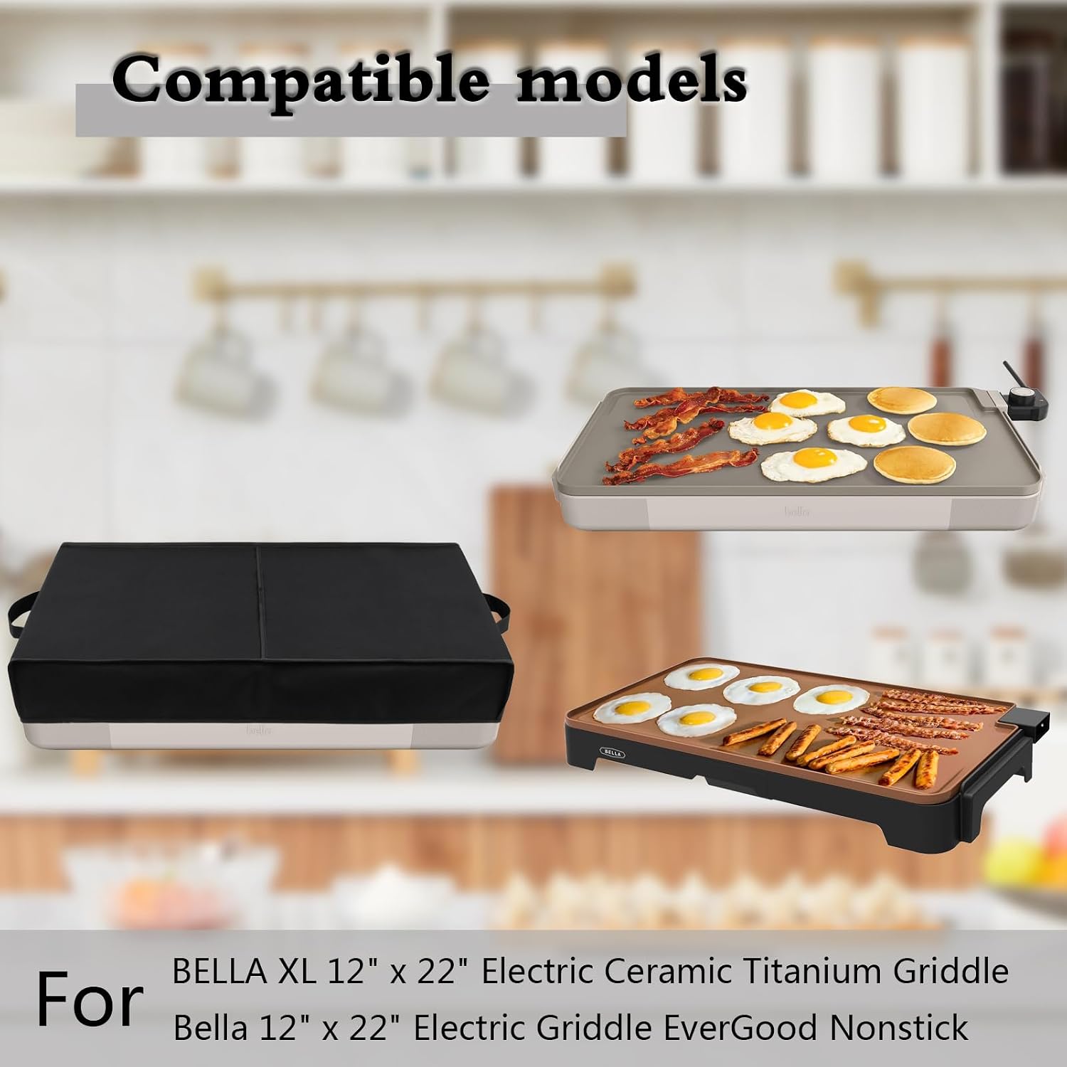 Electric Griddle Cover for Bella XL Electric Griddle, Pancake Griddle Cover Heavy Duty Dust Protective Electric Griddle Cover Compatible with Bella XL 12" x 22" Electric Ceramic Titanium Griddle