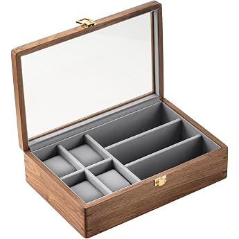 muso wood Wooden Watch Box Glasses Holder with 4 + 3 Compartments with