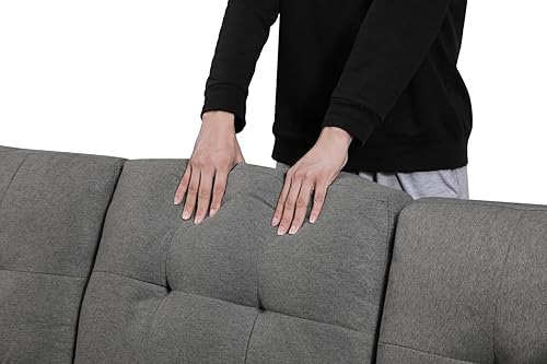 Miniatura 7 de EMKK Juegos de muebles de sala de estar, sofá seccional moderno en forma de L con 2 almohadas y otomana, sofá tapizado de tela extra ancha diván