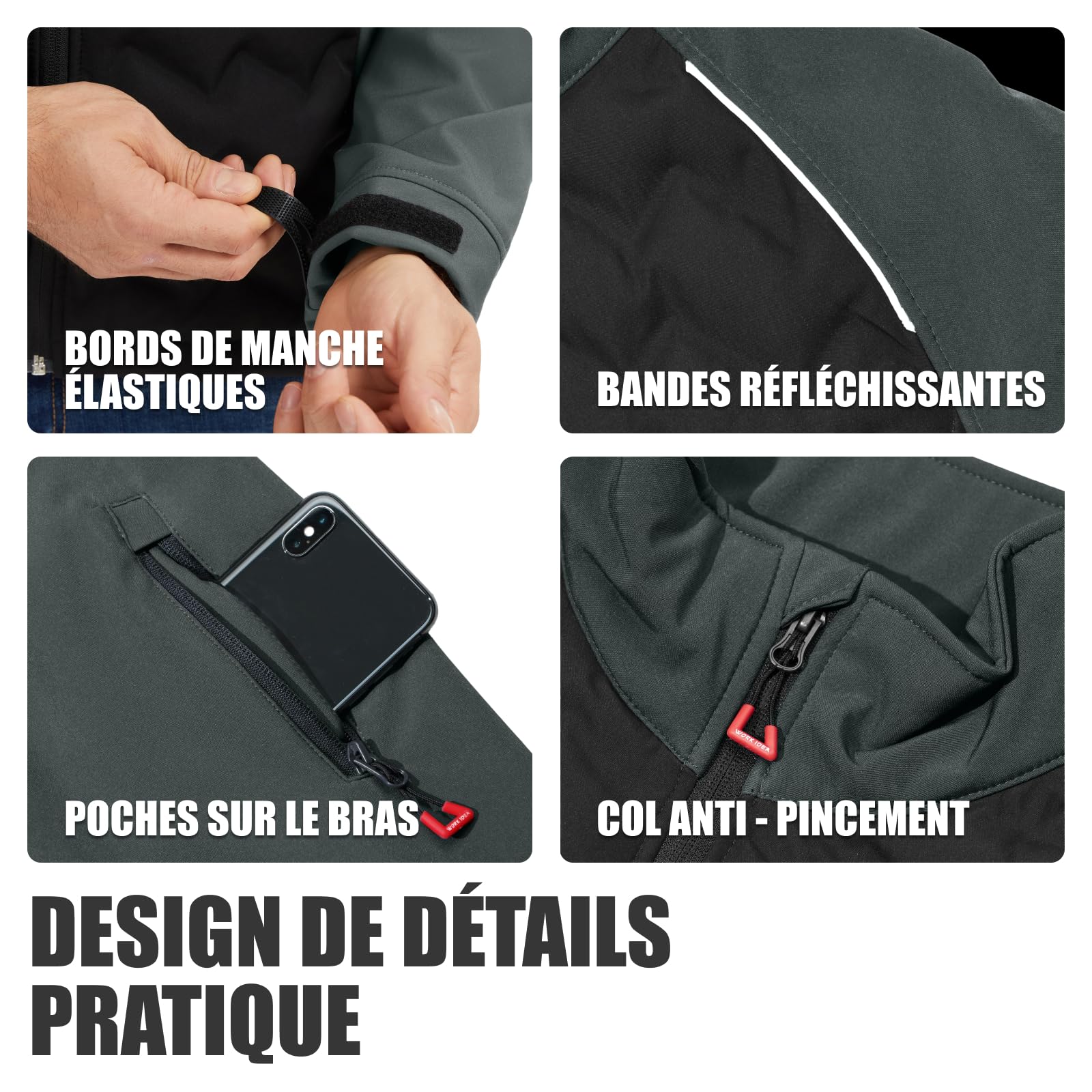 WORK IDEA Veste hybride imperméable à isolation thermique pour homme pour l'extérieur et la course à pied avec couleurs contrastées