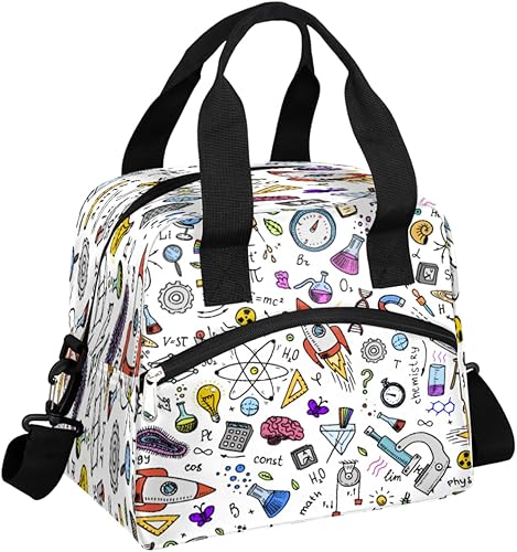 Lonchera con diseño científico, bolsa aisladaenfriadora para mujeres, hombres, niñas, niños, bolsa de almuerzo educativa con correa ajustable para