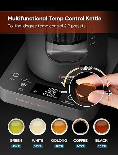 Miniatura 3 de Tetera eléctrica, INTASTING - Tetera eléctrica de vidrio con infusor de té y control preciso de temperatura, 1200W de calentamiento rápido, sin BPA,