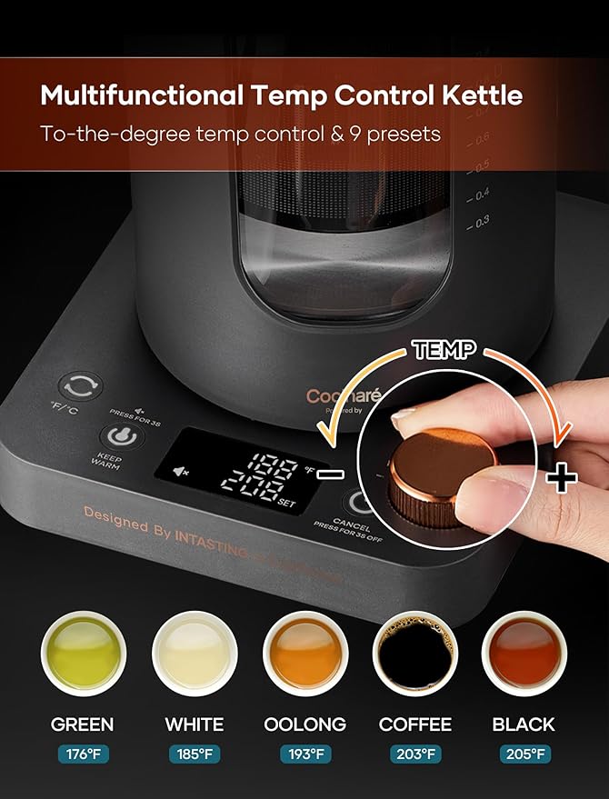 Tetera Eléctrica de Vidrio INTASTING 1L con Infusor y Control de Temperatura miniatura 5