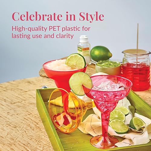 Vista 8 de Prestee 50 vasos de margarita de plástico transparente, 12 onzas, vasos de margarita resistentes desechables para decoraciones de fiesta del Cinco