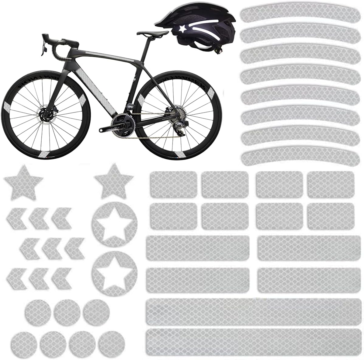 42Pcs Reflective Stickers, Reflective Decals Multi Shapes Kit, Waterproof Outdoor Safety Warning Reflective Stickers, Night Visibility Adhesive Stickers for Helmet, Bicycle, Car & Stroller