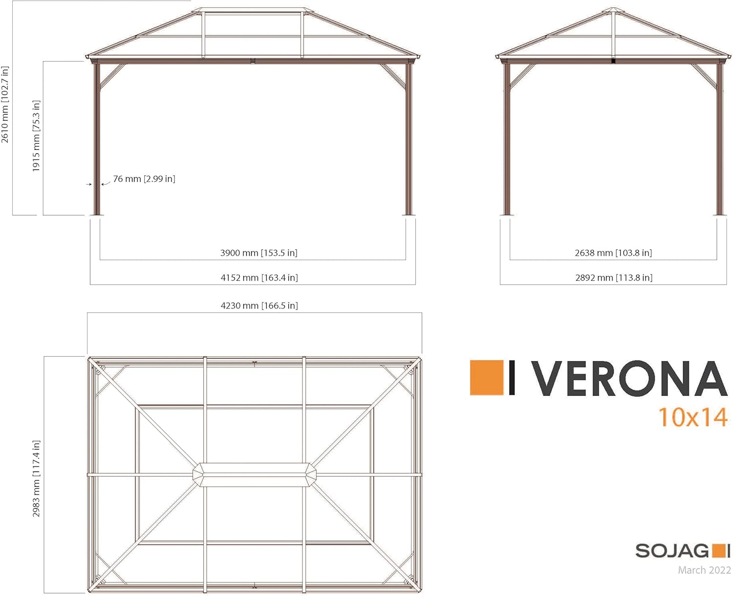Sojag Verona 10x14 Gazebo Dimensions Diagram