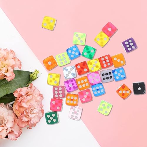 Miniatura 9 de Juego de 30 dados de 6 caras de resina translúcidos de colores para bar, KTV, club, entretenimiento, mesa, juegos de mesa, matemáticas, enseñanza,