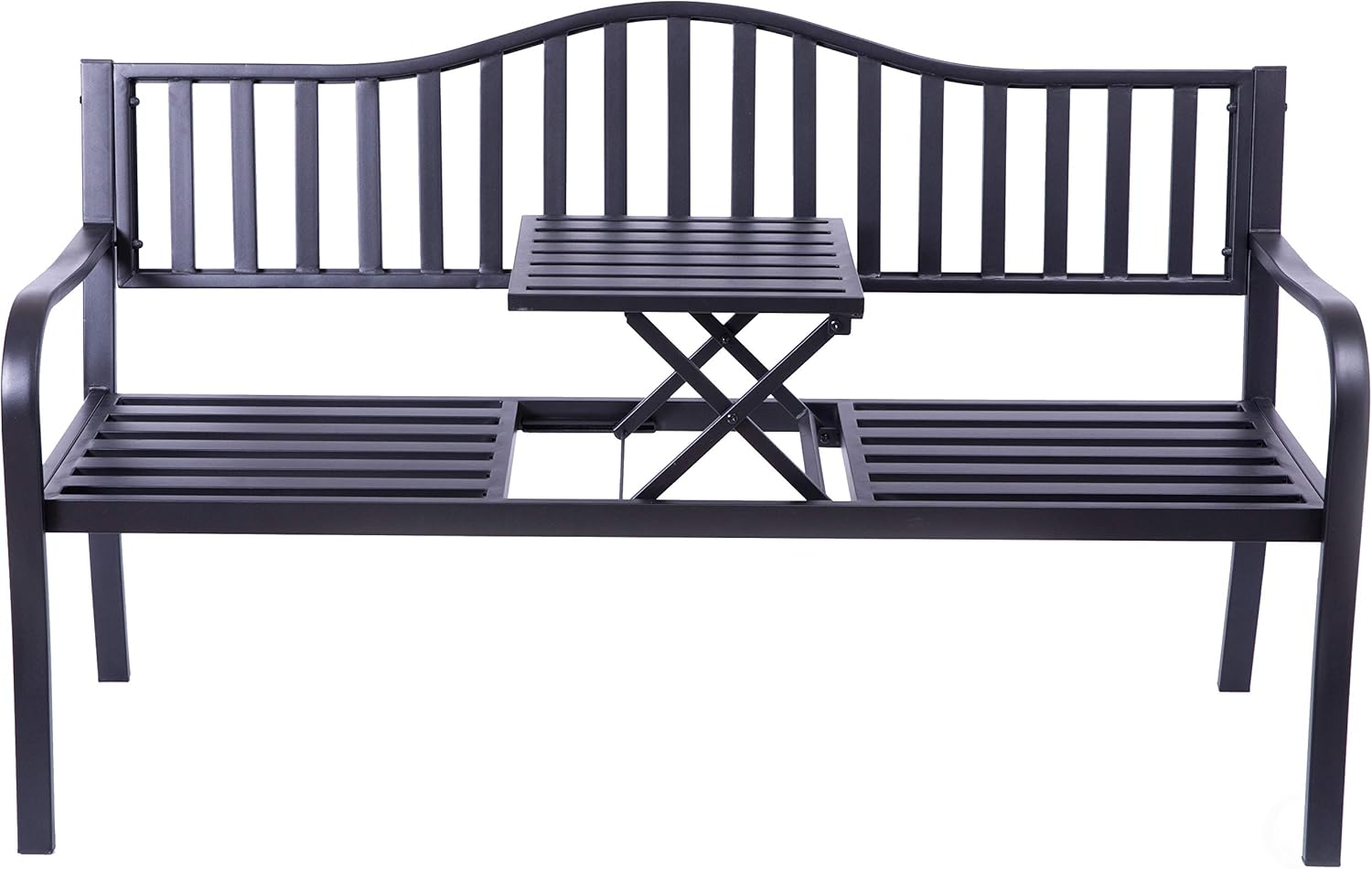 Gardenised QI003461L Powder Coated Black Steel Patio Garden Park Yard Bench with Middle Tab : Patio, Lawn & Garden