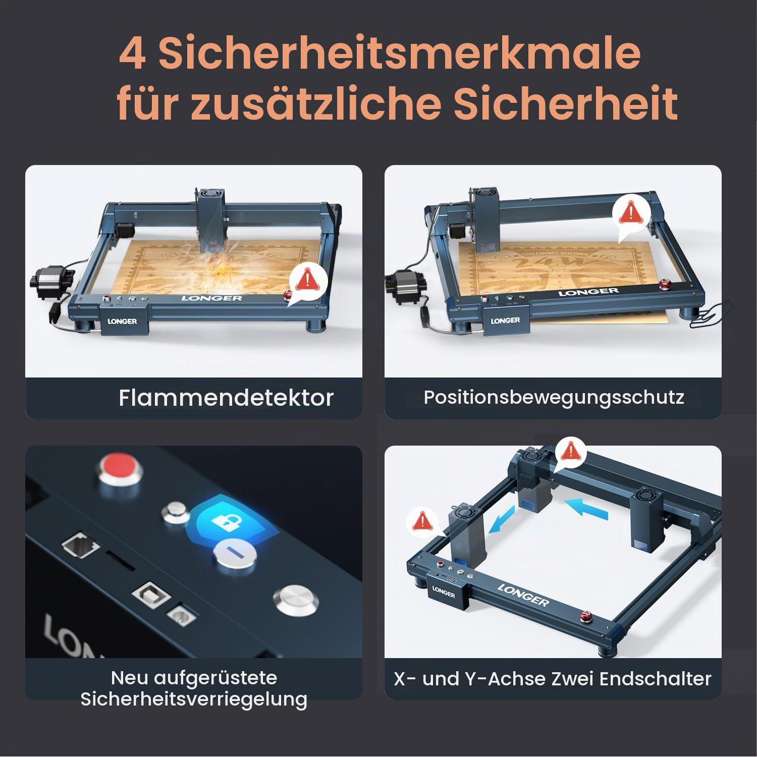 LONGER Laser Gravurmaschine B1 20W Lasergravierer mit Auto Air Assist, Arbeitsgeschwindigkeit bis 600 mm/s, DIY Laser Cutter für Holz & Metall, Papier, Acryl, Glas, Leder, Arbeitsbereich 450x440 mm