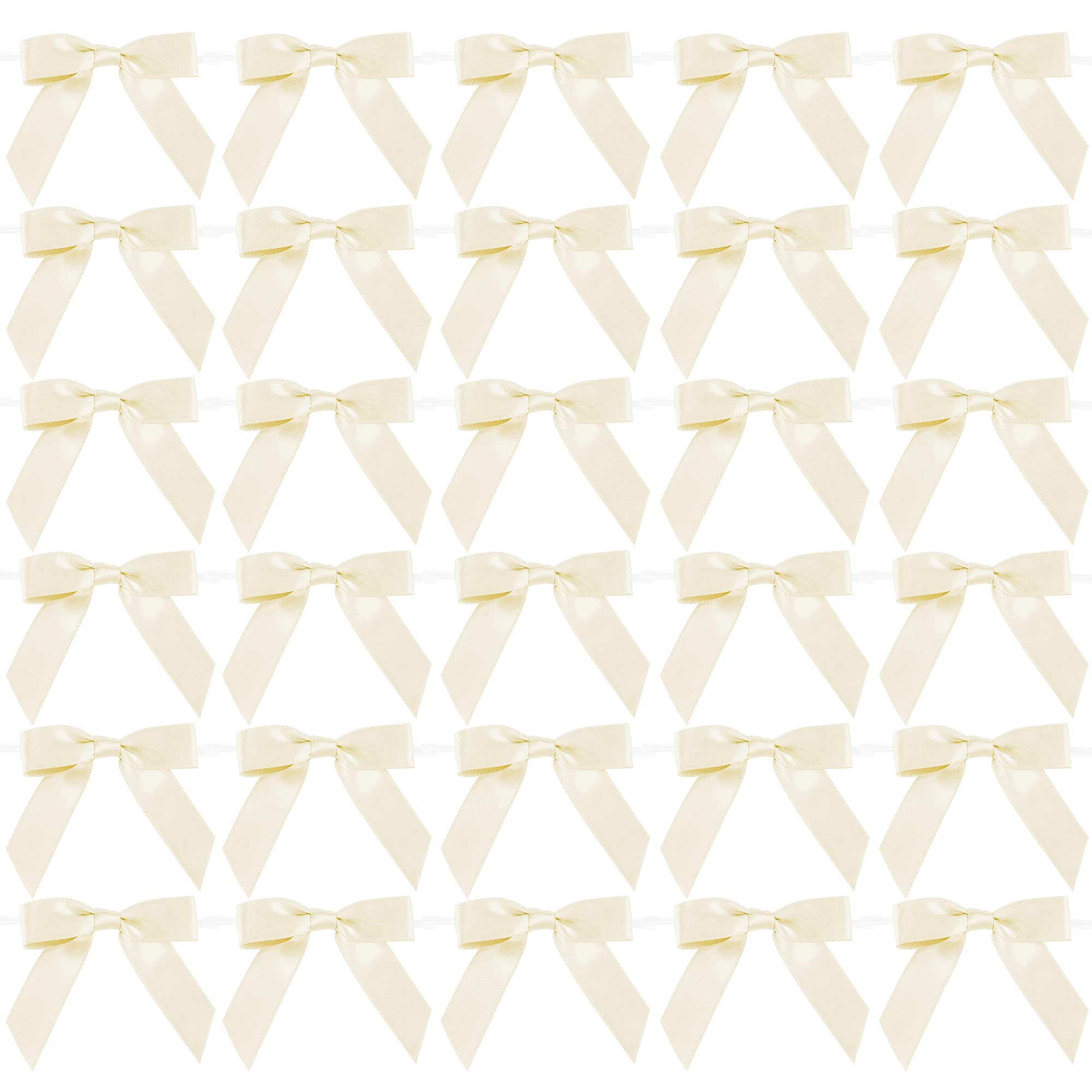 AIMUDI Ivory Satin Bows - 50 Counts, 2.5" x 2.5", Perfect for Gift Wrapping, Holiday Crafts, Wedding Favors, Baby Showers