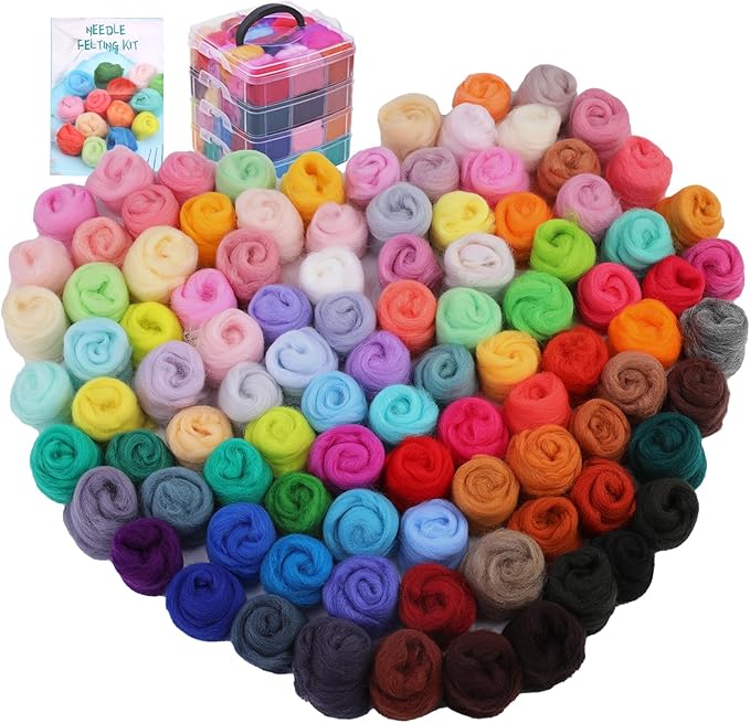 Axmru Needle Felting Kit 96 Colors Wool Roving Yarn Needle Felting Wool Needle Felting Starter
