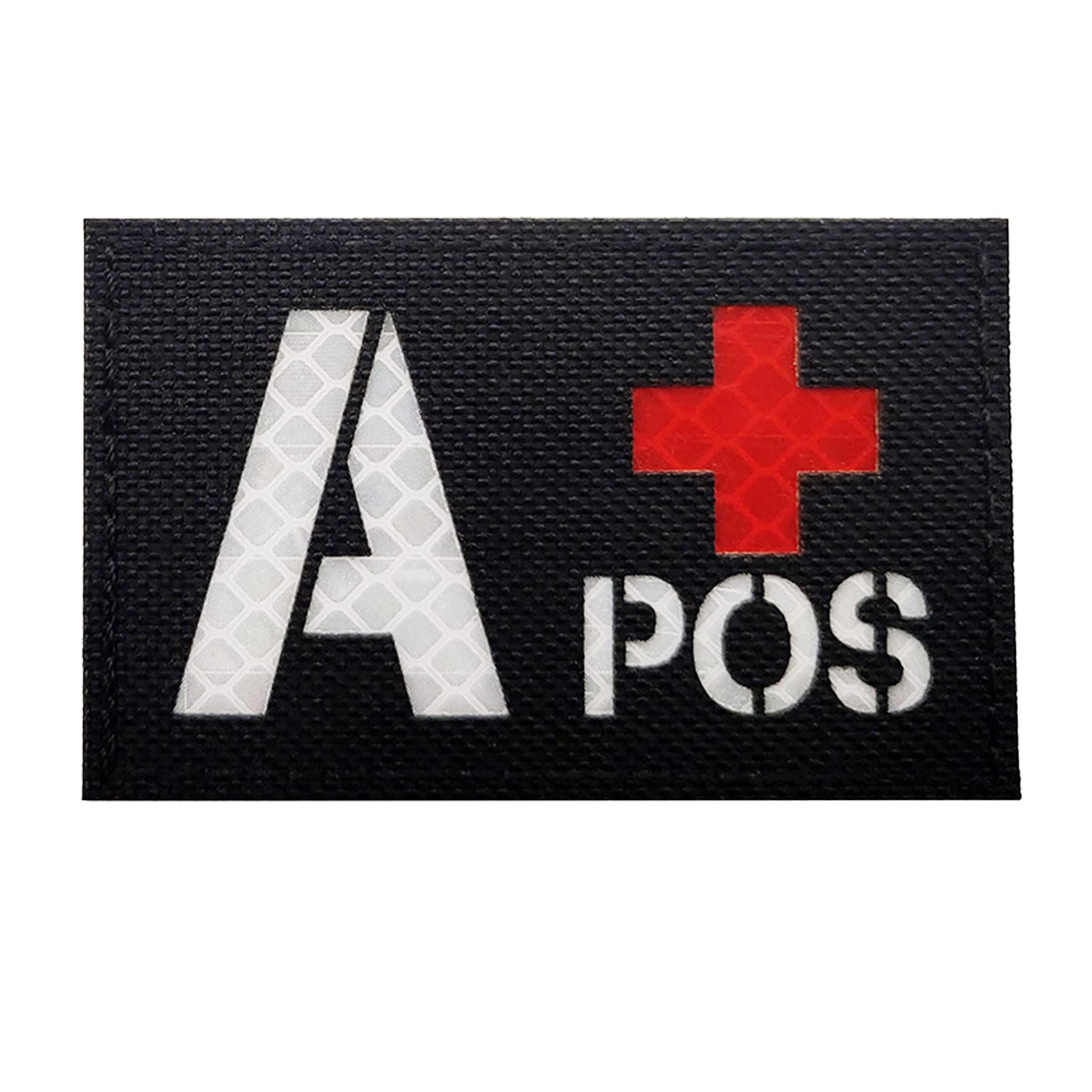 Infrared IR A+ Positive POS Reflective Blood Type Patch, Black Embroidery Patches Set for Caps Bags Backpacks Tactical Vest Military Uniforms