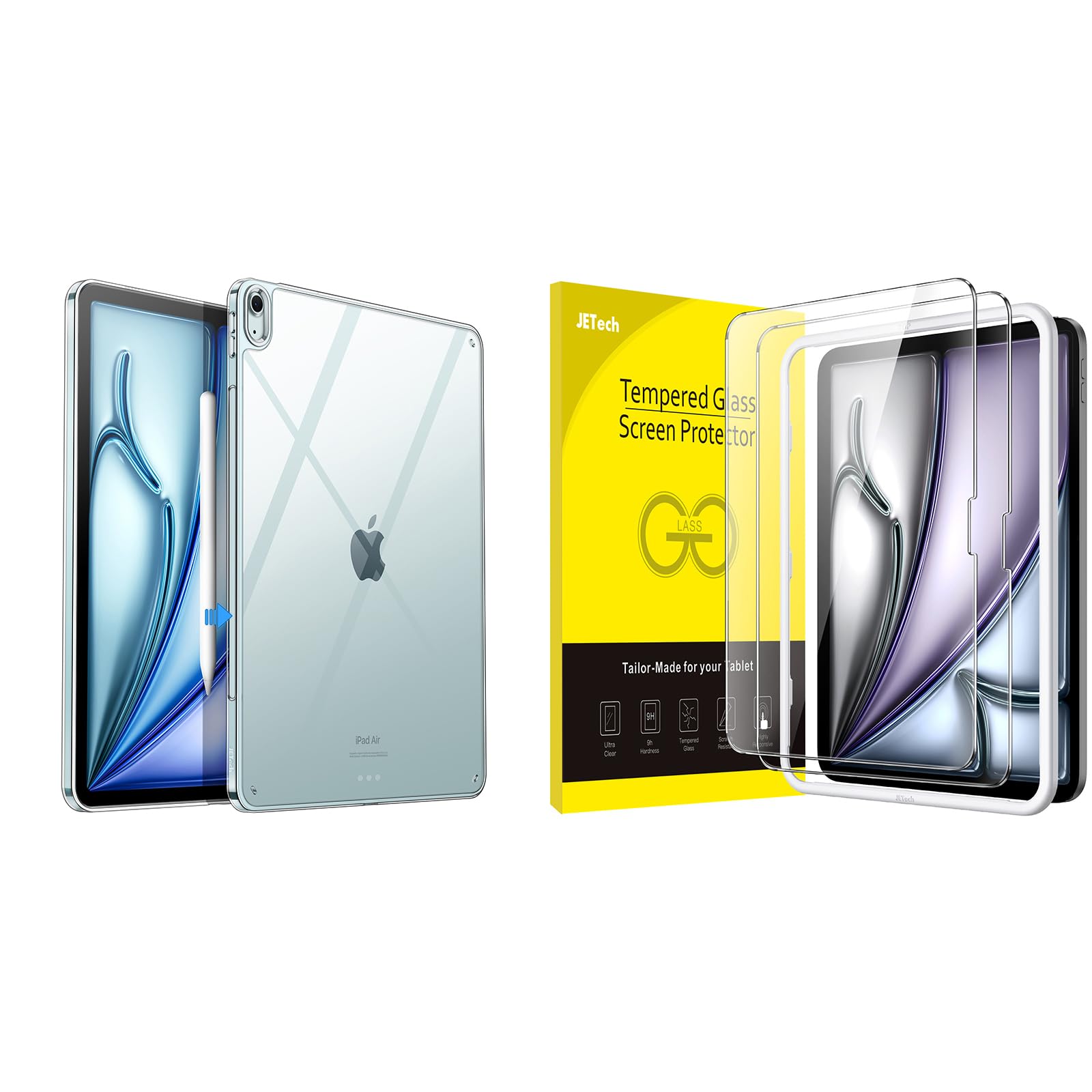 JETech per iPad Air 13 Pollici M4/M3/M2 (2026/2025/2024) Custodia Chiaro e Pellicola Protettiva HD Chiaro Pacchetto