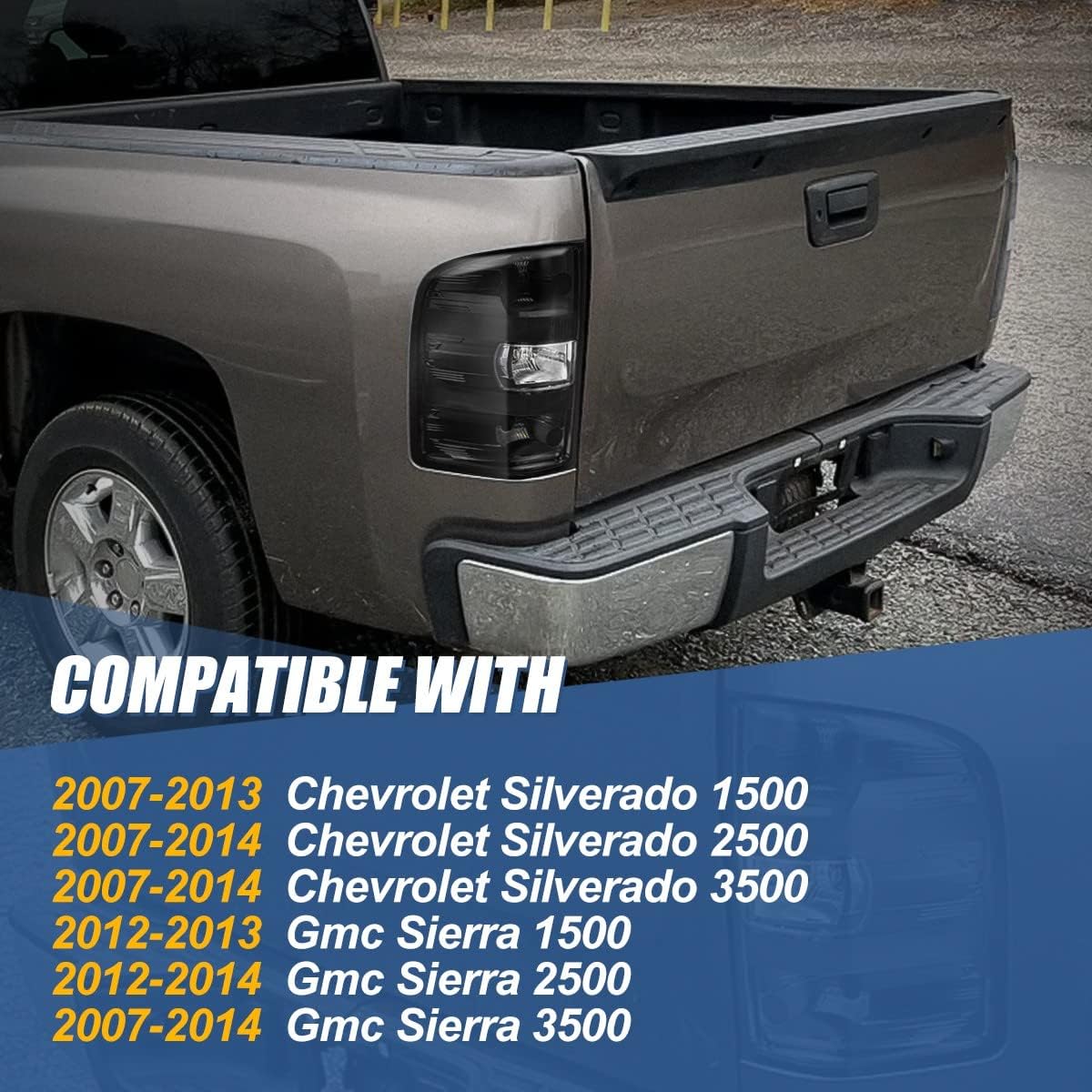 Auto Dynasty Factory Style Rear Tail Lights Brake Lamps Compatible with Silverado Sierra 1500 2500HD 3500 2007-2014, Driver and Passenger Side, Smoked Lens