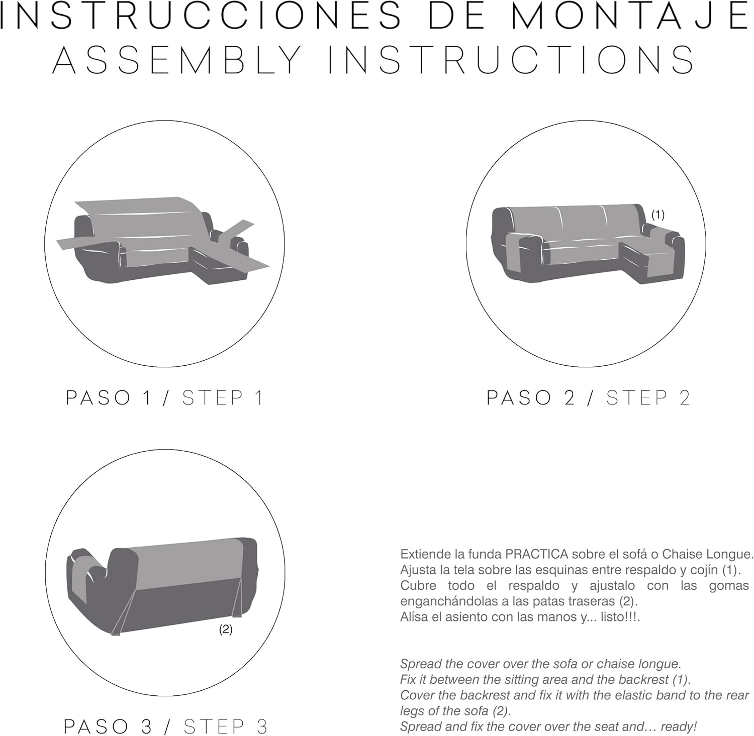 Eysa Genna Sofa Cover Stain Resistant Chaise Longue Right Grey