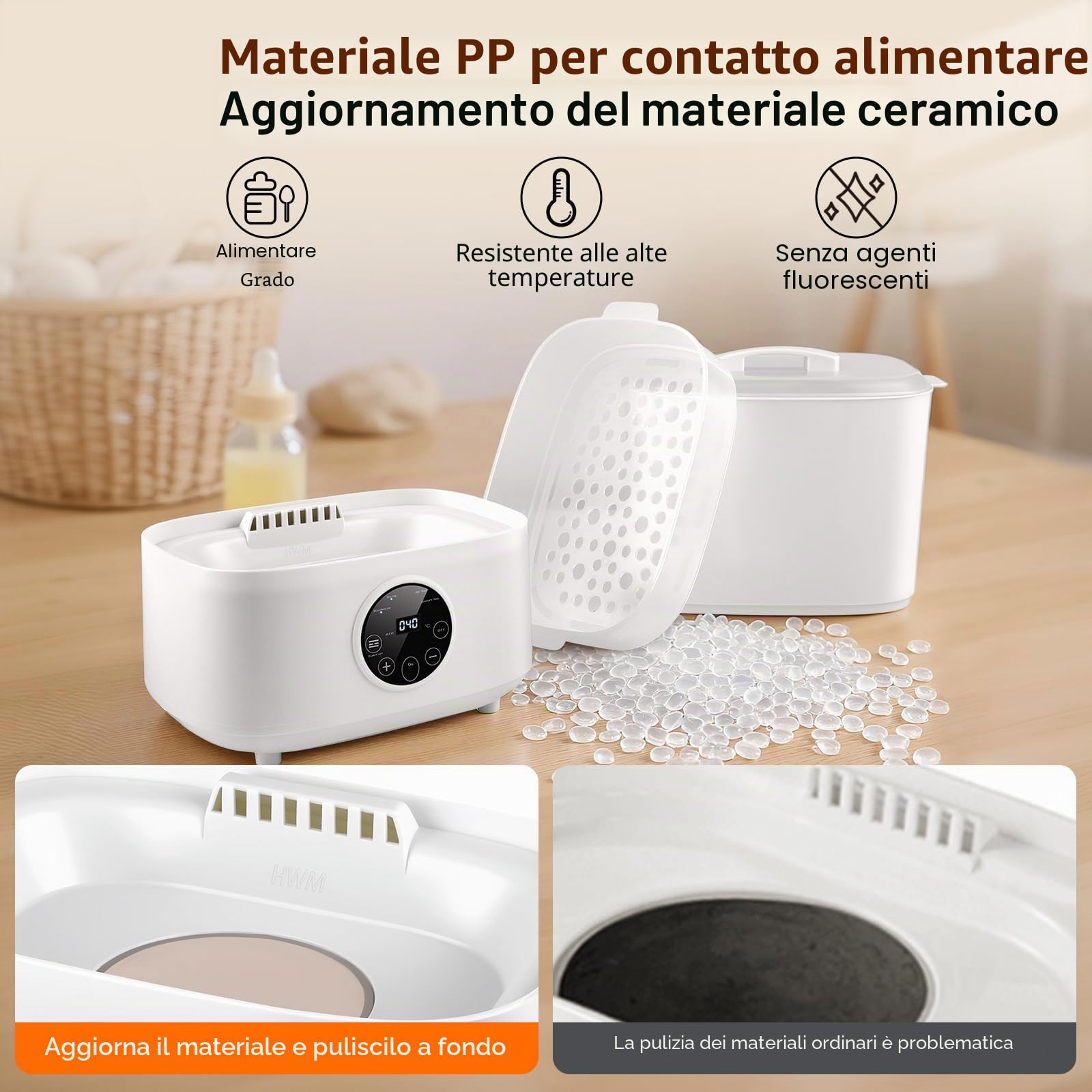 Sterilizzatore per biberon, sterilizzatore per biberon, 5 in 1: sterilizzare, asciugare, sterilizzare e asciugare auto, riscaldare il cibo, tenere al caldo le bottiglie, capacità 8 bottiglie, 24 ore