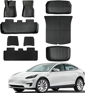 KEALAS 9pcs for Tesla Model Y 5-Seat 3D Double Layer Removable Floor Mats (TPE+Carpet),Front Rear Storage Box Mat, Rear Trunk Mat,All-Weather Waterproof Floor Liners for Tesla Model Y 2020-2023