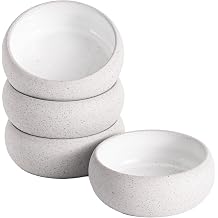 Uaral Ceramic Side Dishes 8 Ounces Dipping Sauce Dish Flat Base Bowl Set,Two-Tone Color Clay Shallow Bowls,Set of 4,4.5inchTexture Grey Clay and White