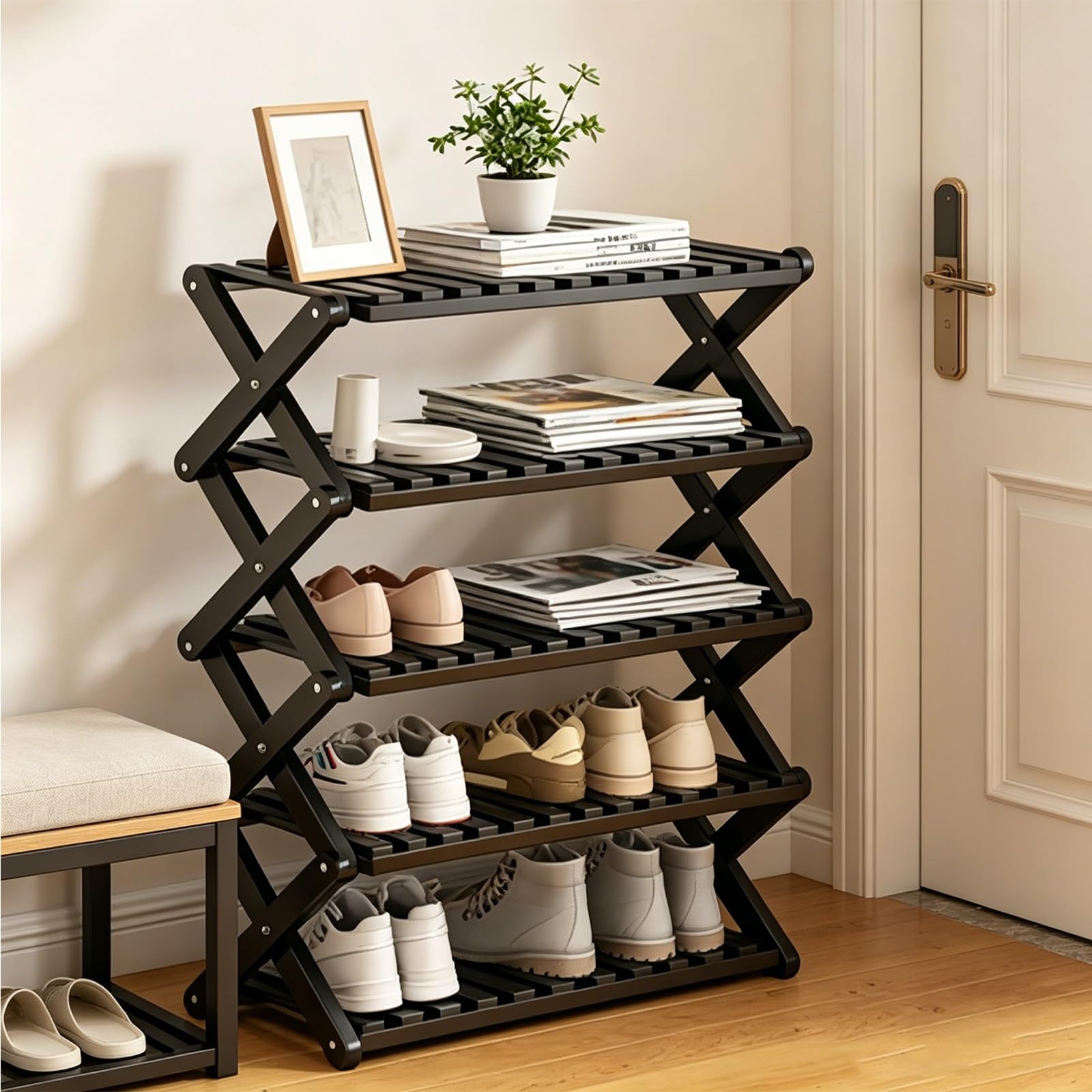 Étagère à chaussures pliable Nizer meuble de rangement multi-couches empilable vertical