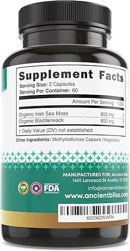 Miniatura 6 de Ancient Bliss Píldoras orgánicas de musgo marino irlandés – Cápsulas de masa marina silvestre Dr. Sebi Wildcrafted | Tiroides, piel saludable y