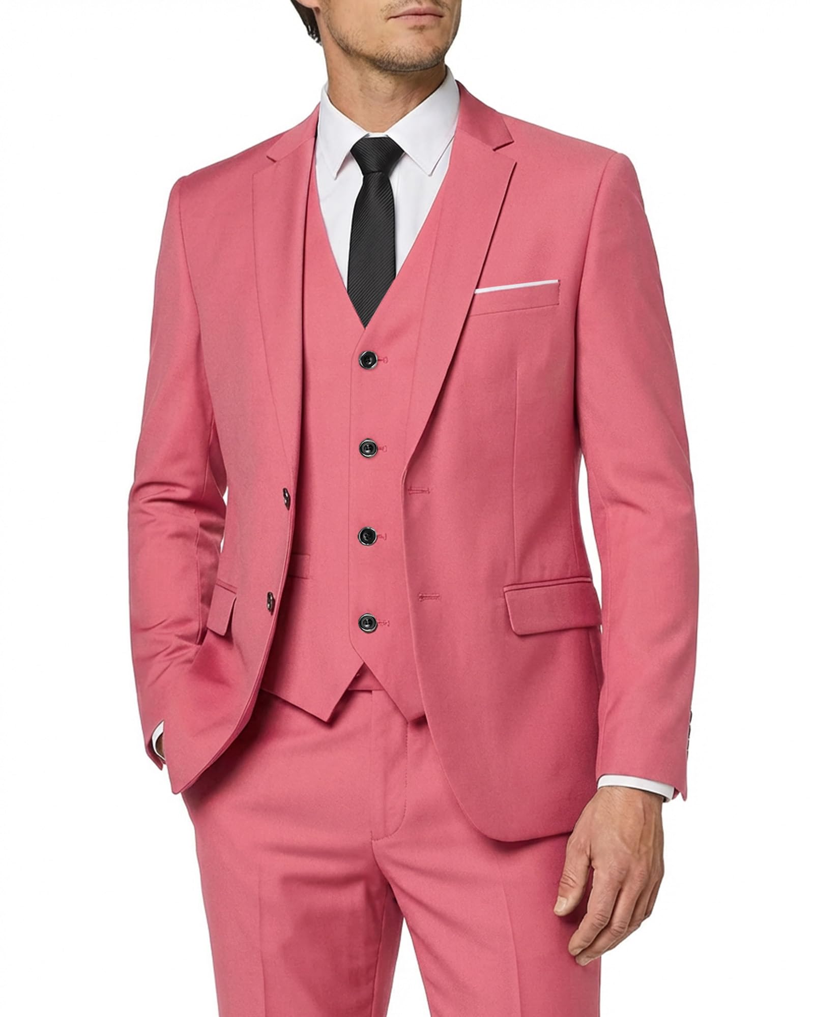 MY'S Men's 3 Piece Slim Fit Suit Set, 2 Button Blazer Jacket Vest Pants with Tie, Solid Wedding Dress Tux and Trousers