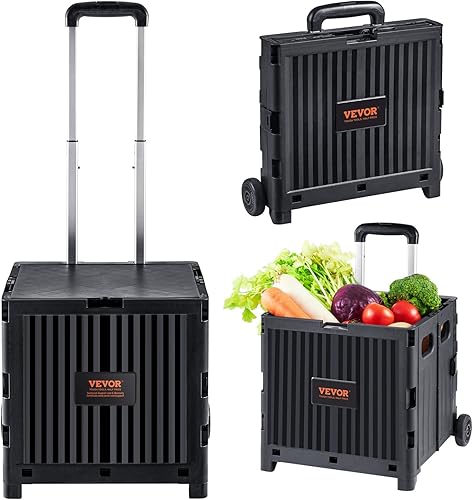VEVOR Carrito utilitario plegable, capacidad de carga estática de 80 libras, carrito plegable portátil con asa telescópica duradera y resistente y 2
