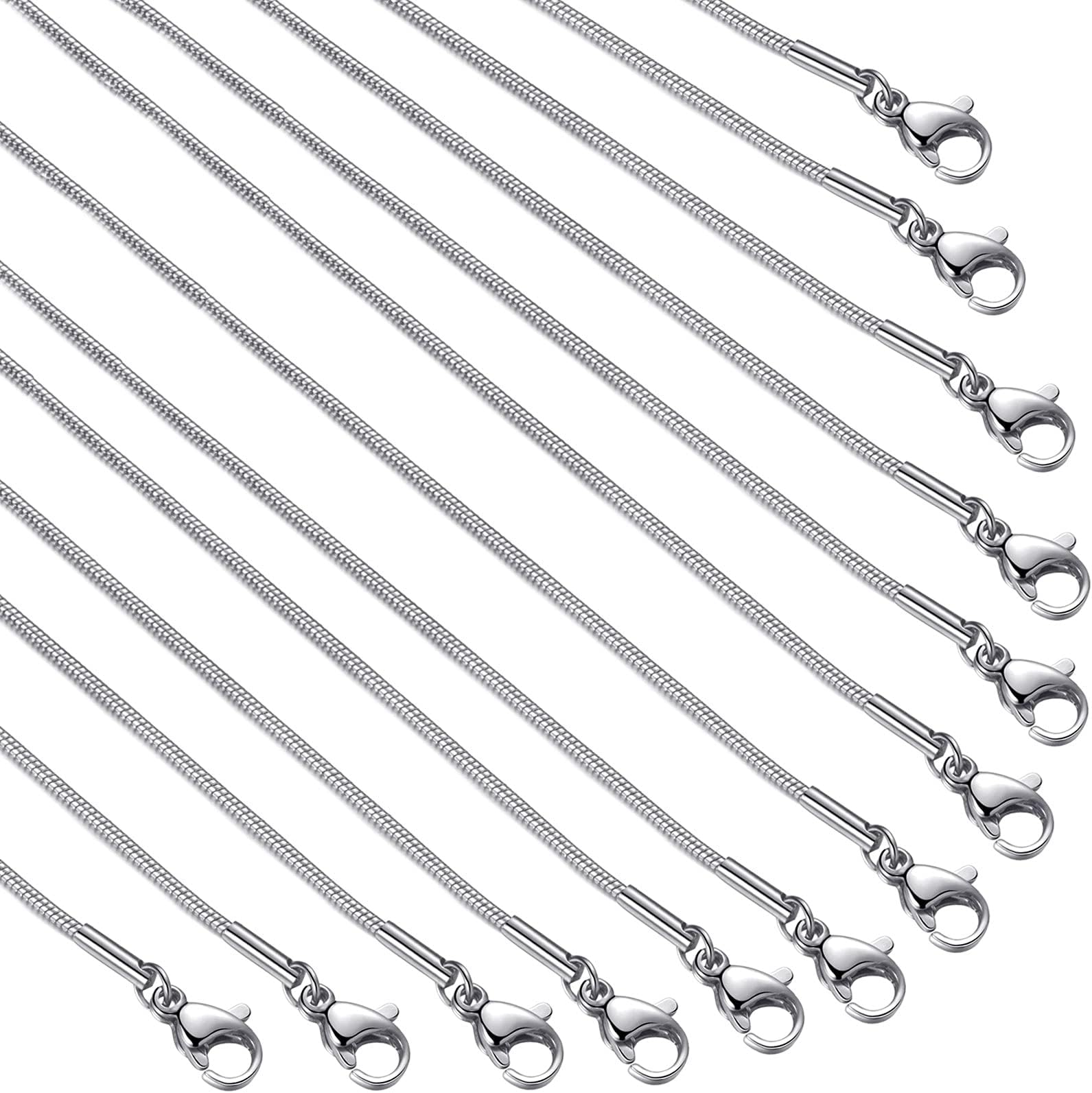 12 Pack Necklace Chains 24 Inches Stainless Steel Snake Chain Necklace with Lobster Clasps for DIY Jewelry Making, 1.2 mm
