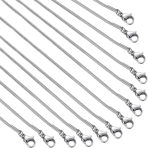 12 Pack Necklace Chains 18 Inches Stainless Steel Snake Chain Necklace with Lobster Clasps for DIY Jewelry Making, 1.2 mm