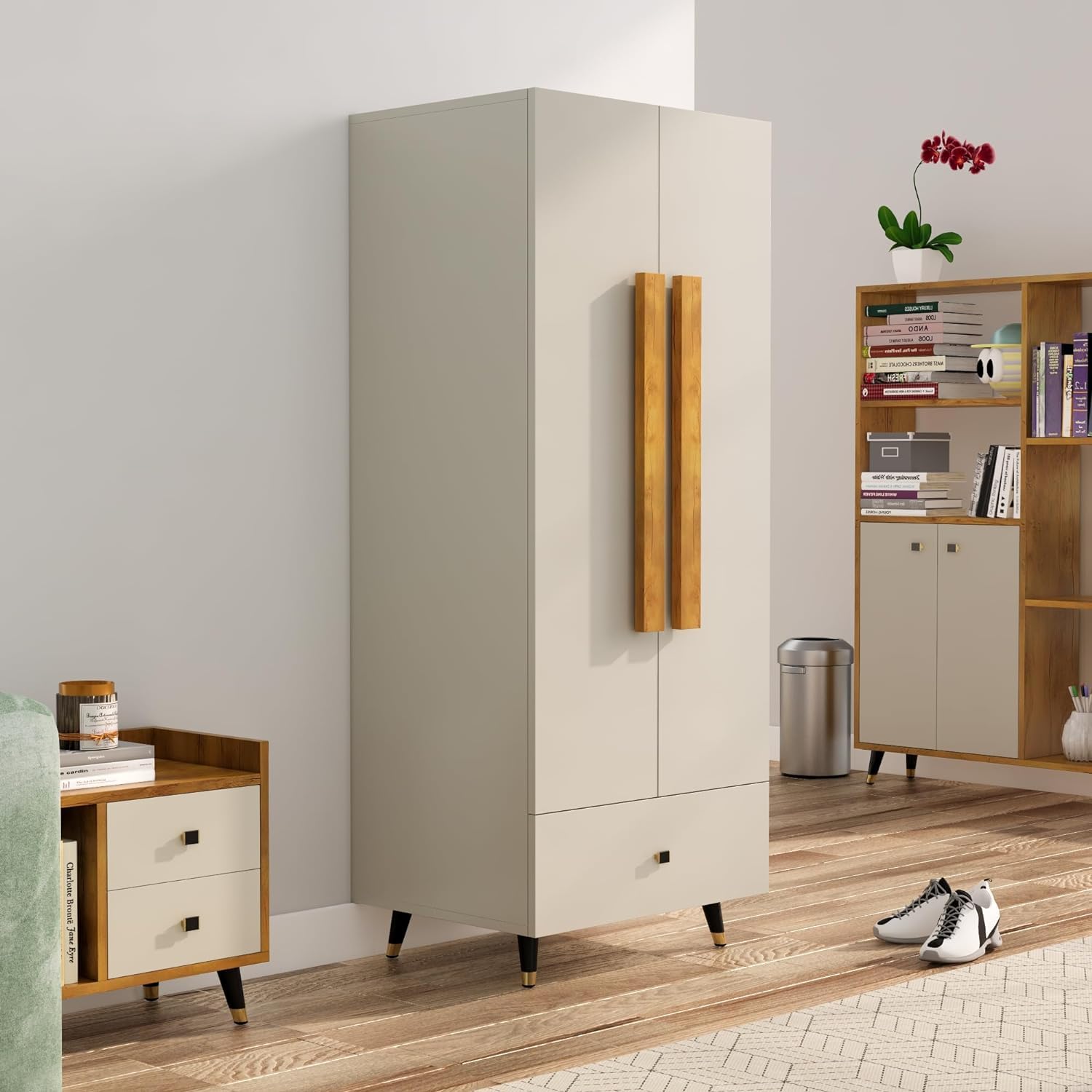 Hexa Red Wooden Almirah for Clothes, Door for Bedroom, 2 Door Wardrobe with Drawer & Hanging Space (45D x 60W x 150H CM) | 3 Year Warranty (Frosty White)-image-13