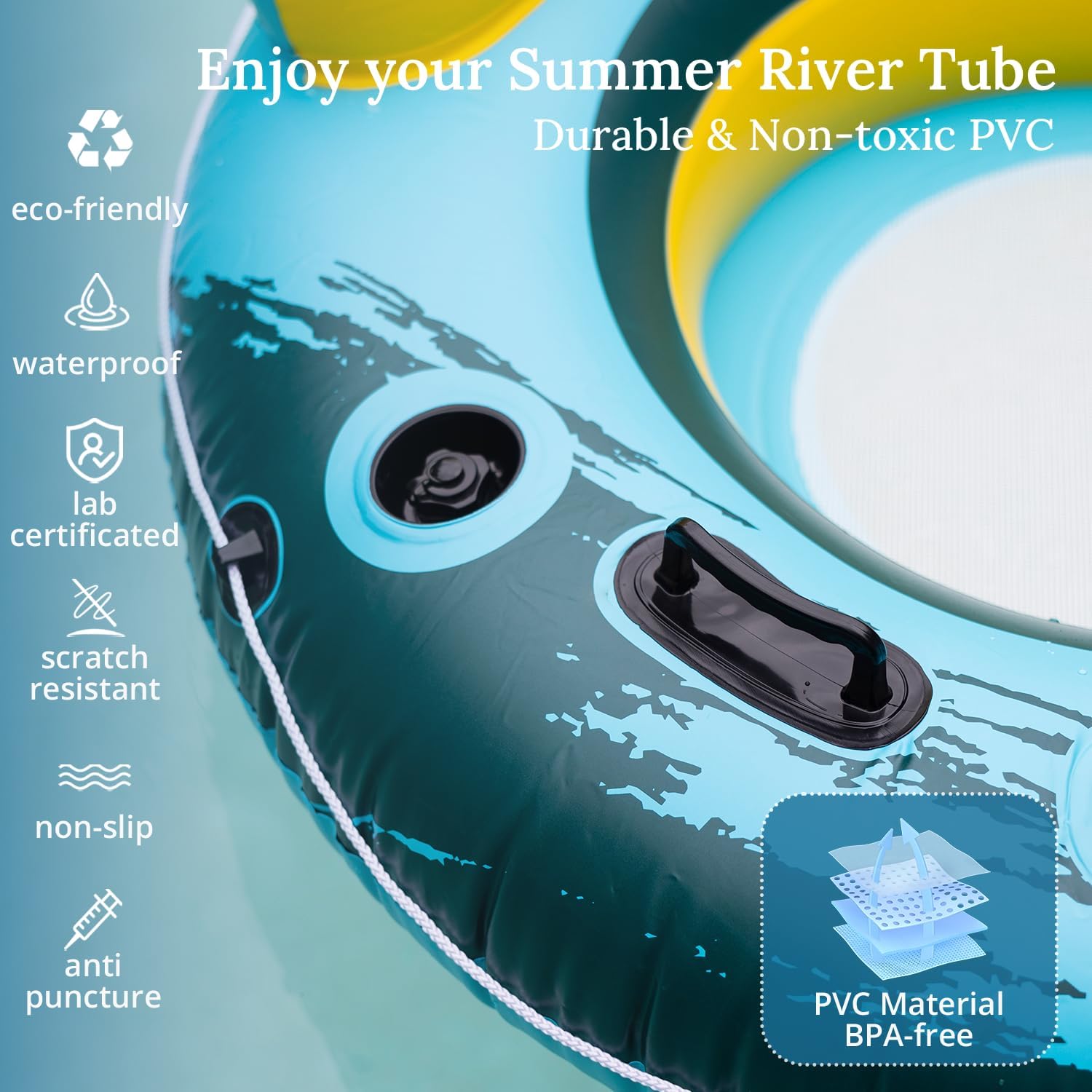 River Tubes for Floating Heavy Duty Inflatable Floating Lounger Premium River Water Rafts Pool Float with Cup Holder Above Lake for Adults