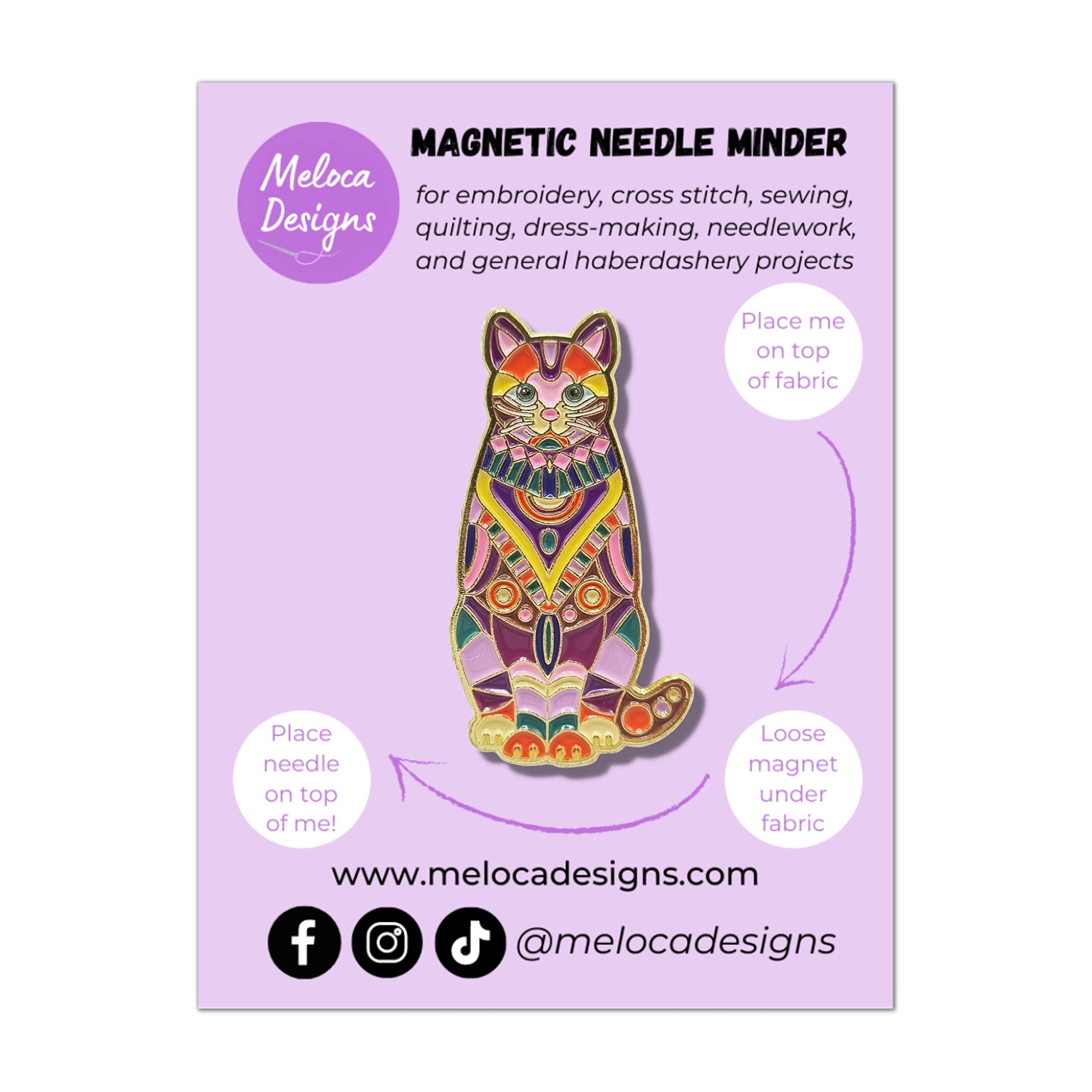 Meloca Designs Mandala Cat Needle Minder for Cross Stitch, Embroidery, Sewing, Quilting, Needlework and Haberdashery