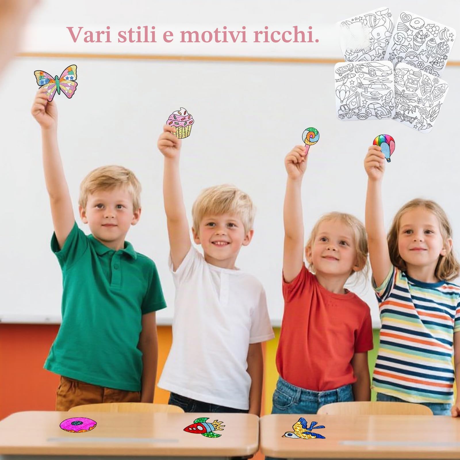 KIKVTER Folienspaß per Bambini, Foil Art per Bambini, Set Fai da Te per Colorare Adesivi per Bambini, Kit di Artigianato con Pellicola Glitter Trasferibile, Kit per Divertimento con Pellicola