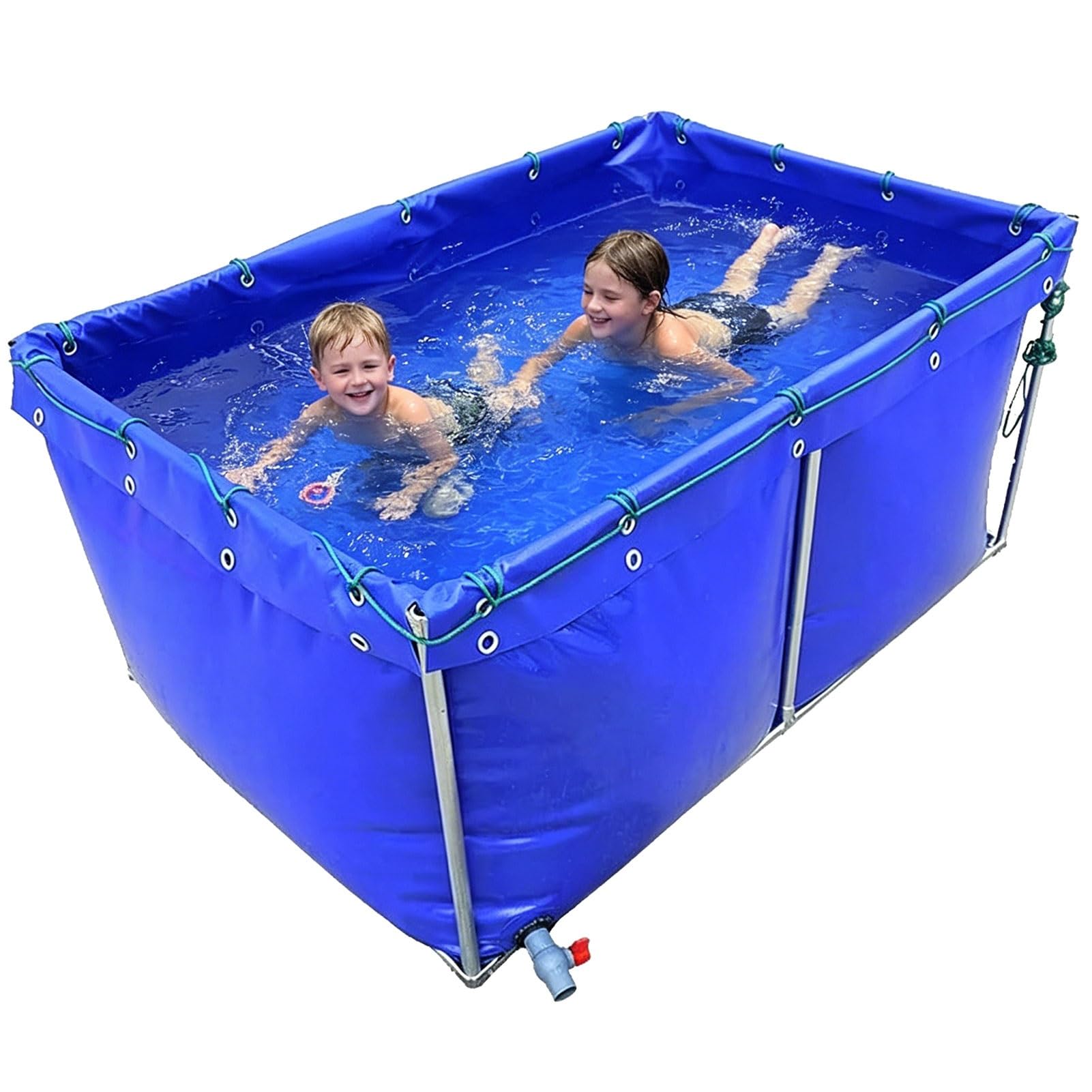 Piscina fuori terra rettangolare pieghevole,serbatoio dell'acqua portatile,laghetto per pesci in tela ispessita,copertura in tela cerata blu per l'allevamento di pesci e gamberetti(3x2x1.0m)