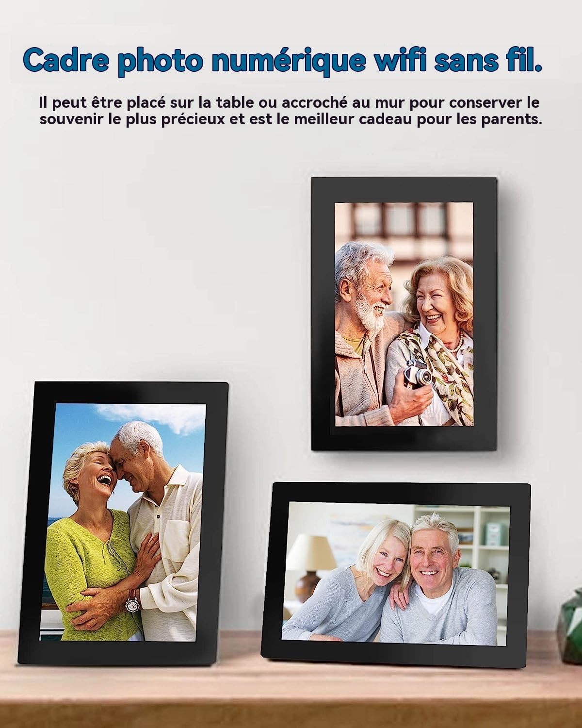 Cadre Photo Numérique 10.1 Pouces WiFi, 1280x800 HD IPS | Cadre Numérique Photo Tactile 32G, Rotation Auto pour Vidéo Musique, Cadeau Familial