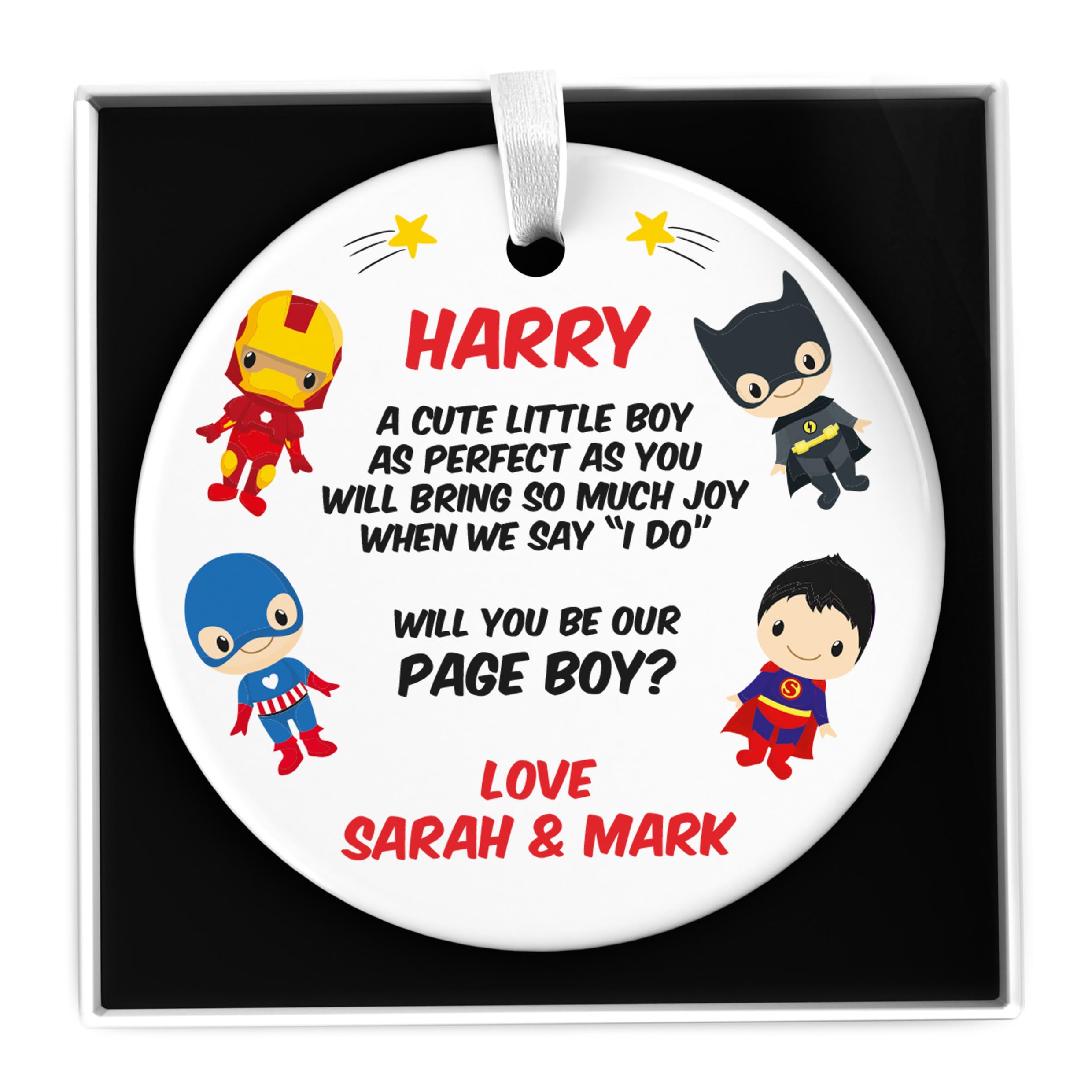 Beecreative Page Boy Superhero Proposal - Personalised Will You Be Our Page Boy Super Hero - Ceramic Keepsake With Gift Box