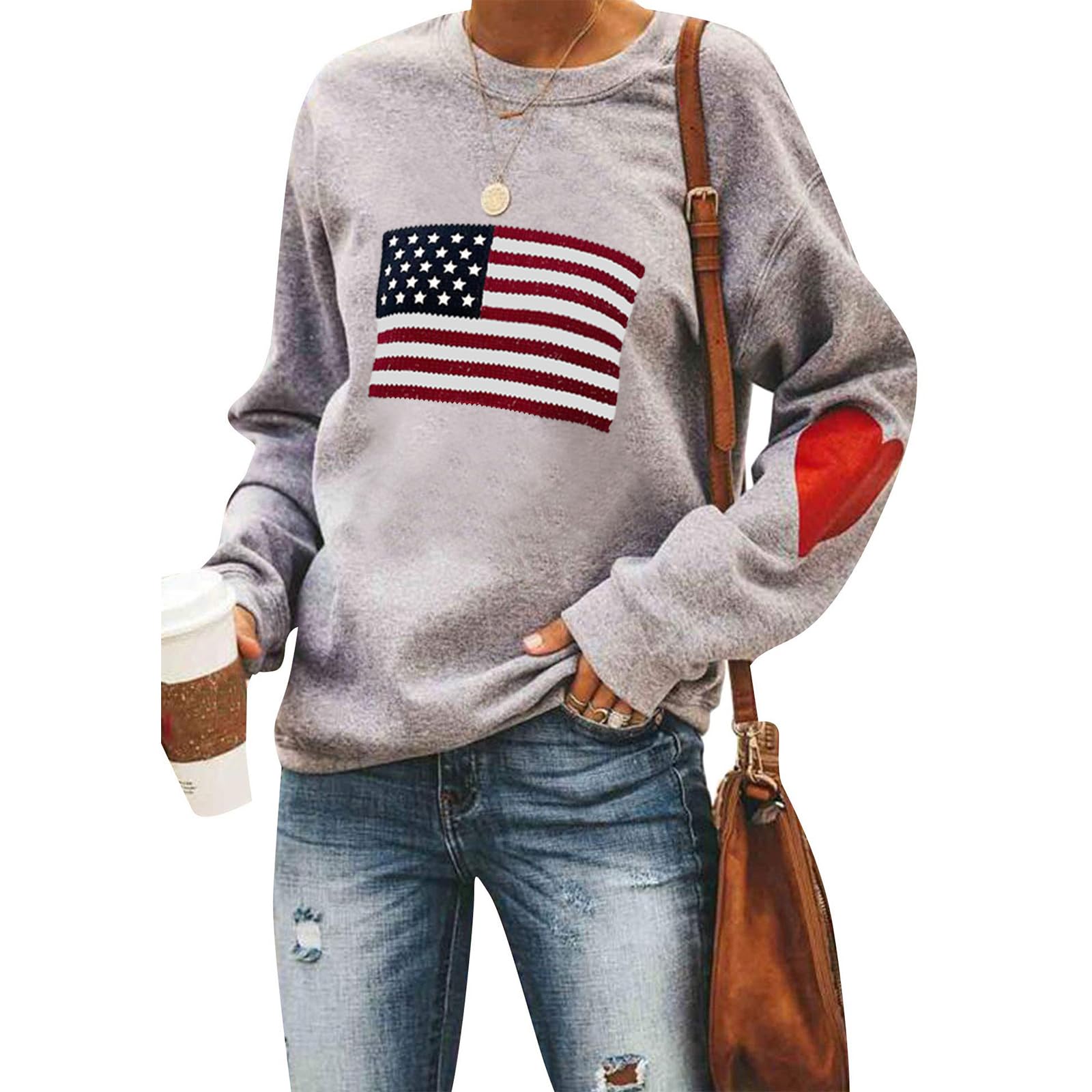 AGKAUIOI Women American Flag Sweatshirt Oversized Long Sleeve Crewneck Pullovers July 4th Y2K Casual Patriotic Top Streetwear