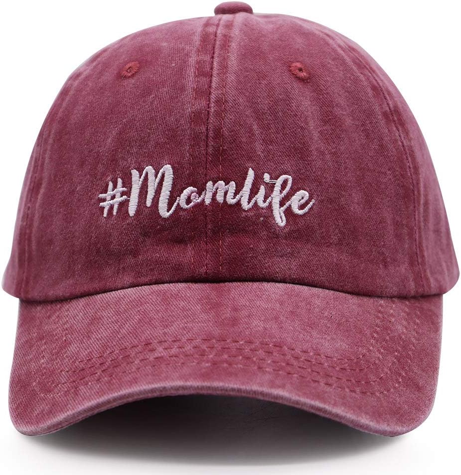 Mom Life Ponytail Baseball Cap Messy Bun Vintage Washed Distressed Twill Plain Hat for Women (Red, One Size) - Image 2