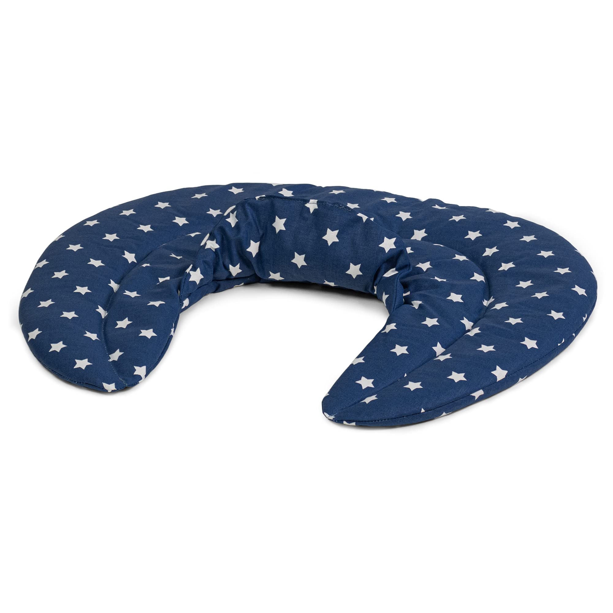 Rogal pod kark ze stójką – len + lawenda – poduszka pod kark, aromatyczna poduszka rozgrzewająca z kwiatami lawendy, gwiazdki niebieski