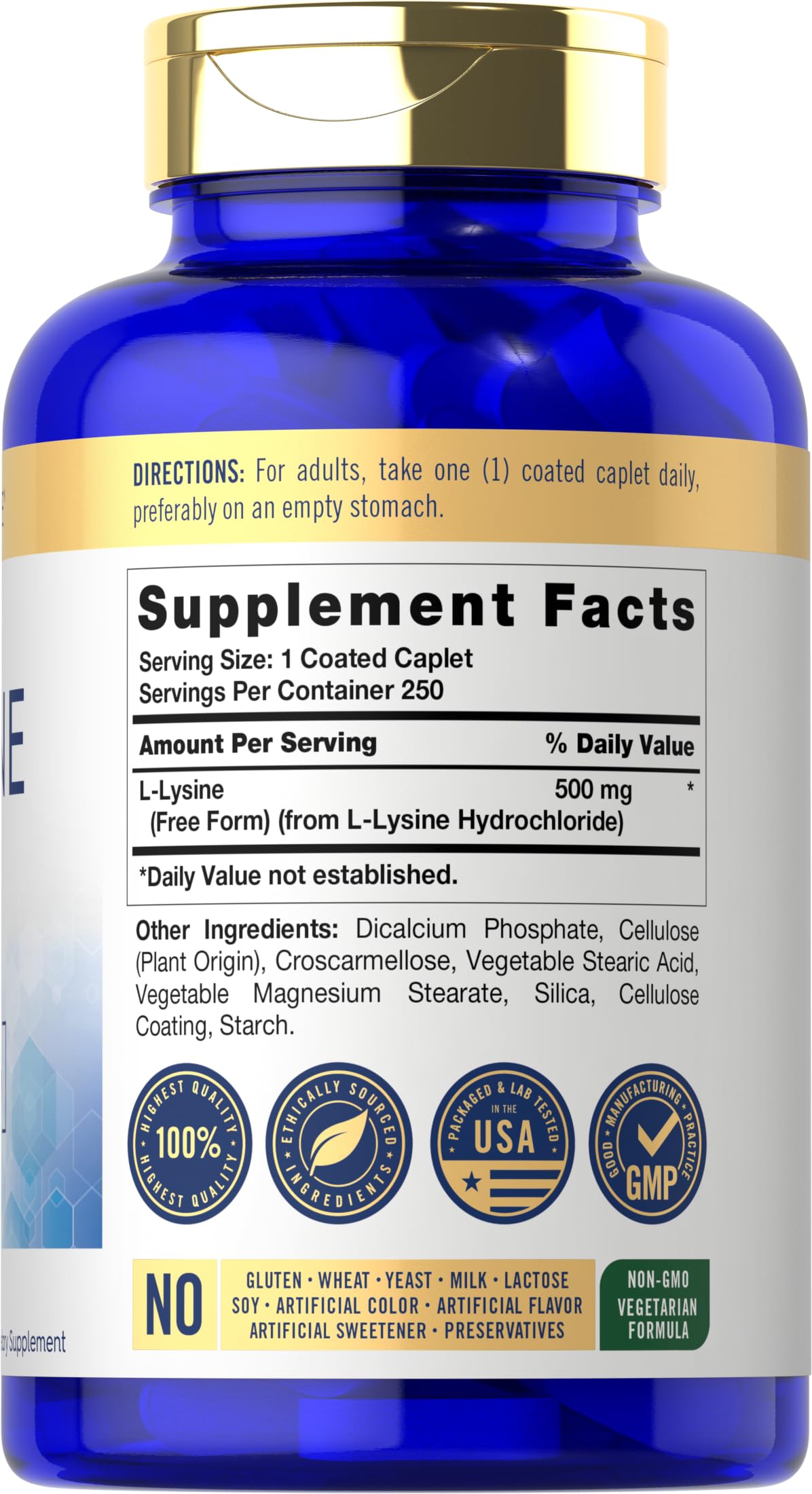 Carlyle L-Lysine 500 mg | 250 Caplet Capsules — Amazon image 2