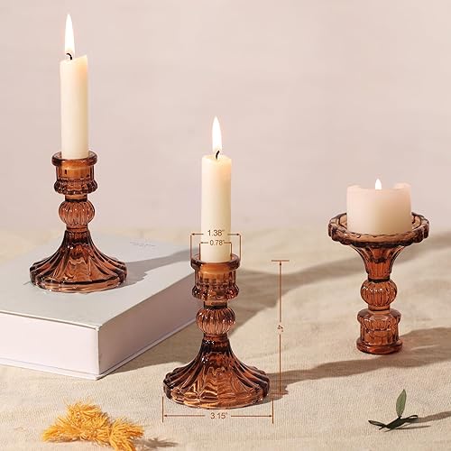 Miniatura 2 de Juego de 12 portavelas ámbar, portavelas cónicos de 4 pulgadas de alto, portavelas de vidrio a granel para bodas, fiestas, centros de mesa de otoño,