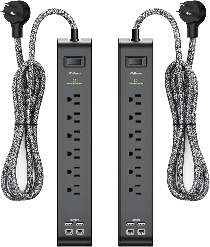 2 Pack Surge Protector Power Strip with 6 Outlets 4 USB Ports