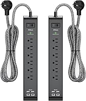 Mifaso 2 Pack Surge Protector Power Strip: 6 Outlets, 4 USB Ports (2 USB-C), 900J Protection, 5ft Braided Cord, Flat Plug, Wall Mount - ETL Listed