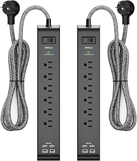 Mifaso 2 Pack Surge Protector Power Strip: 6 Outlets, 4 USB Ports (2 USB-C), 900J Protection, 5ft Braided Cord, Flat Plug, Wall Mount - ETL Listed