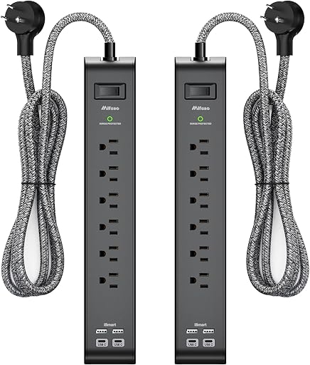 2 Pack Surge Protector Power Strip with 6 Outlets 4 USB Ports 5-Foot Long Heavy-Duty Braided Extension Cords Flat Plug 900 Joules 15A Circuit Breaker Wall Mount for Home Office ETL Listed