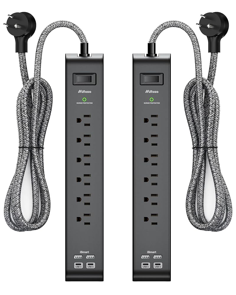 2 Pack Surge Protector Power Strip with 6 Outlets 4 USB Ports